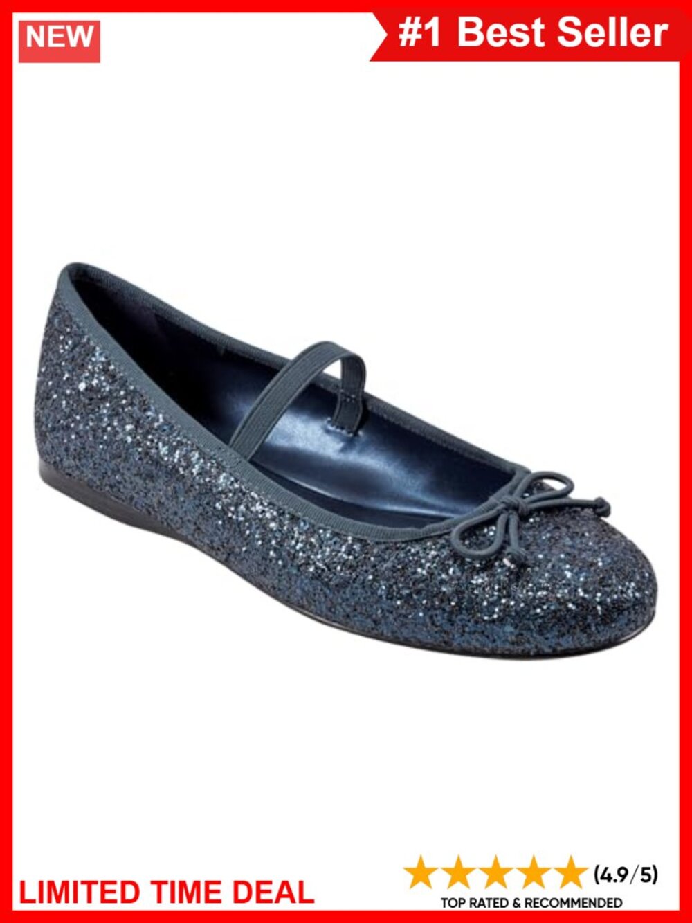 Glitter Mary Jane Ballet Flats Round Toe Slip-On Comfort